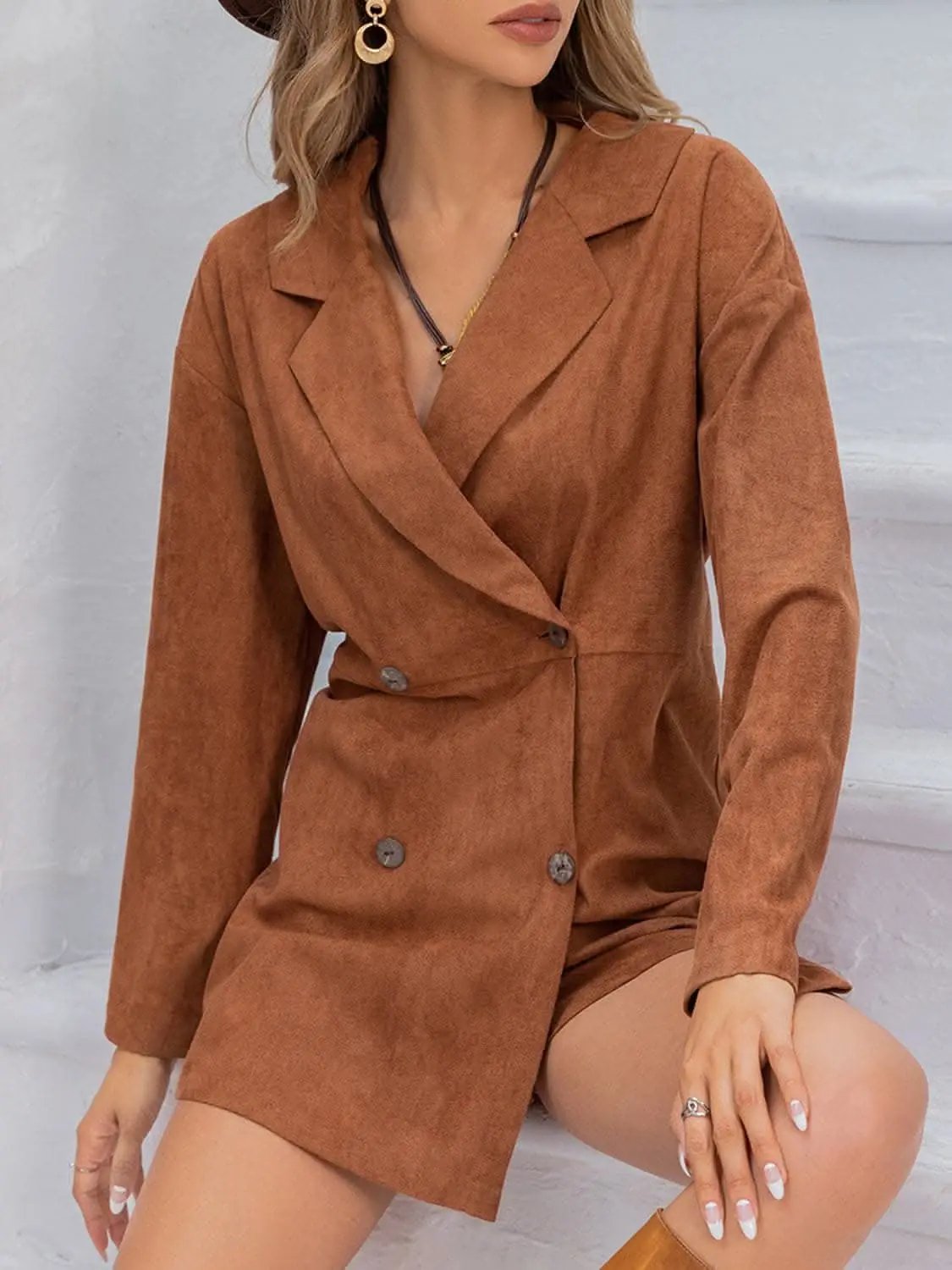 Lapel collar long sleeve romper - Love Salve 