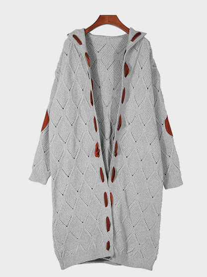 Openwork Long Sleeve Open Front Hooded Cardigan.