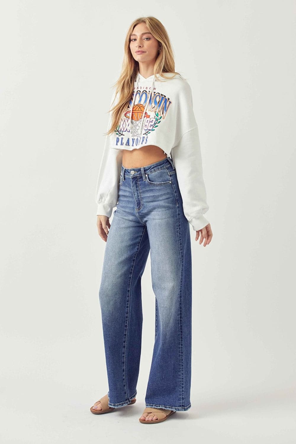 Risen Full Size High Rise Wide Leg Jeans.