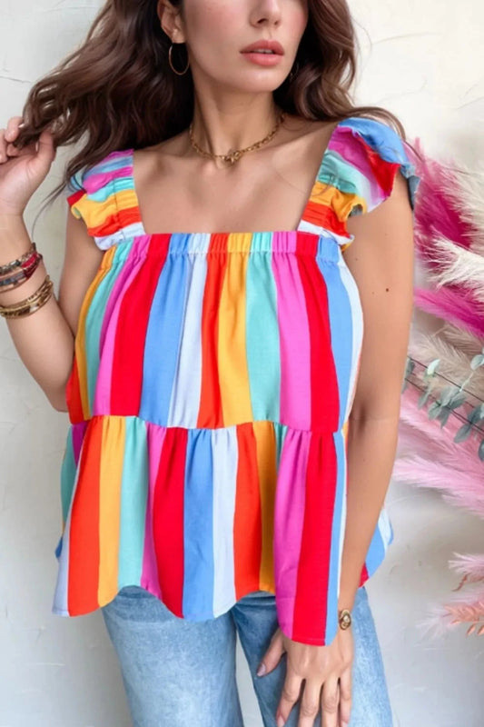 Stripe Ruffled Straps Babydoll Cami Simply Love