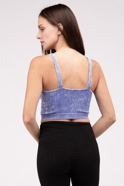 Washed Ribbed Cropped V-Neck Tank Top.