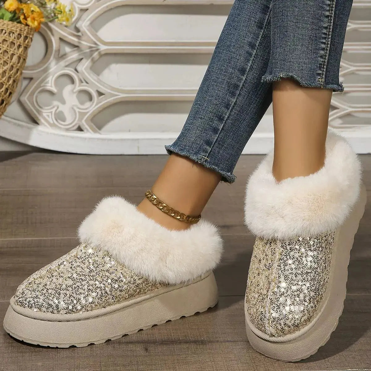 Sequin Round Toe Platform Boots Simply Love