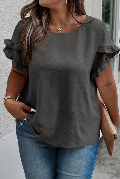 Chic dark grey ruffled plus size top for effortless elegance