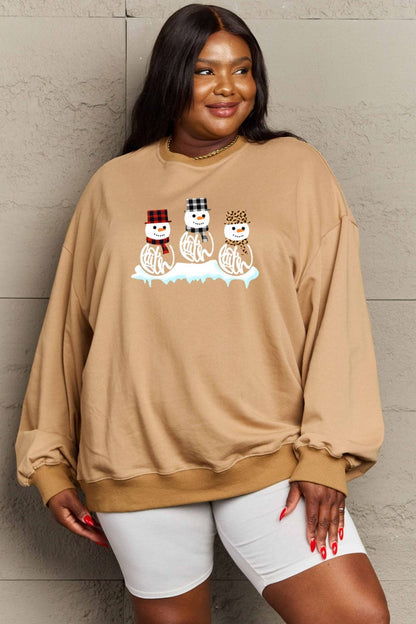 Simply Love Full Size Snowmen Graphic Sweatshirt.