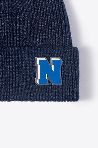 Letter N Patch Cuffed Knit Beanie.