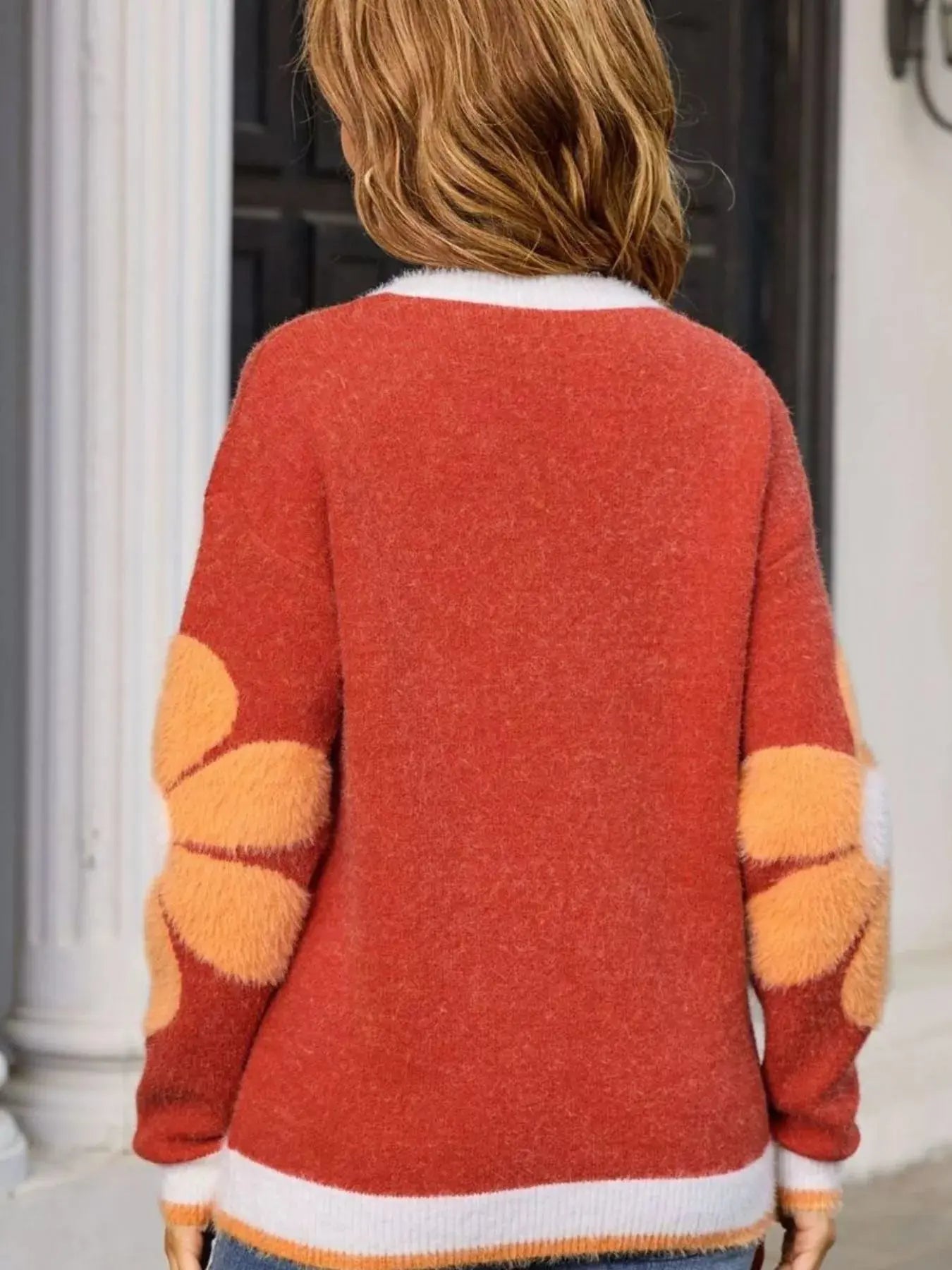 Flower Round Neck Sweater Simply Love