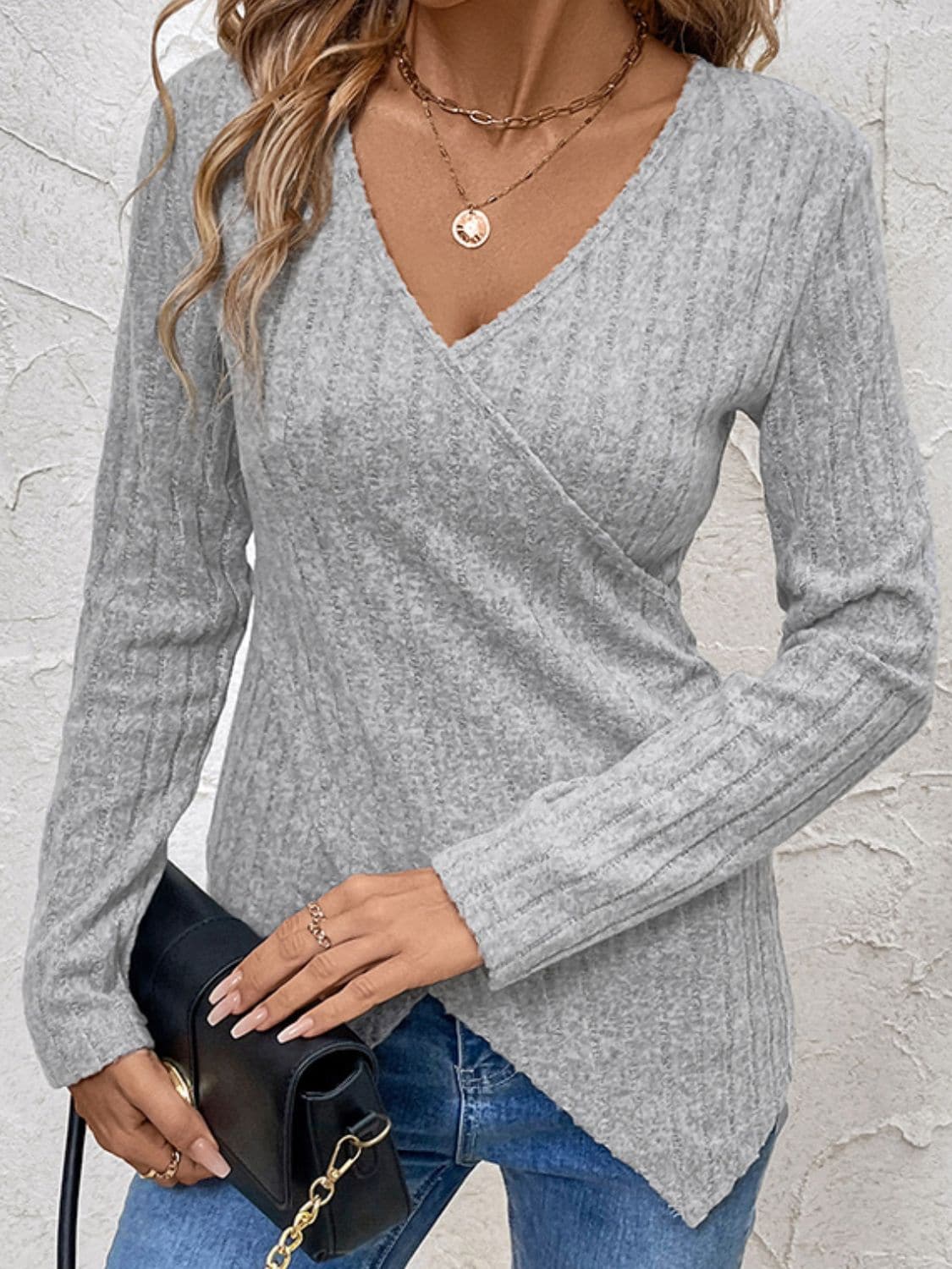 Chic surplice long sleeve tee