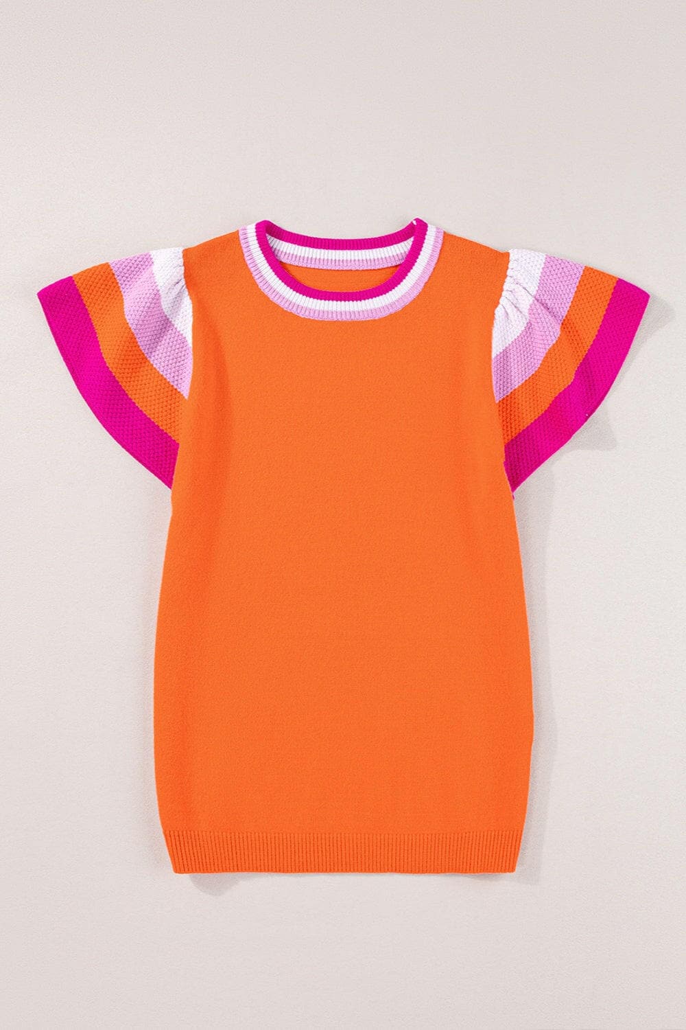 Color Block Round Neck Knit Top.