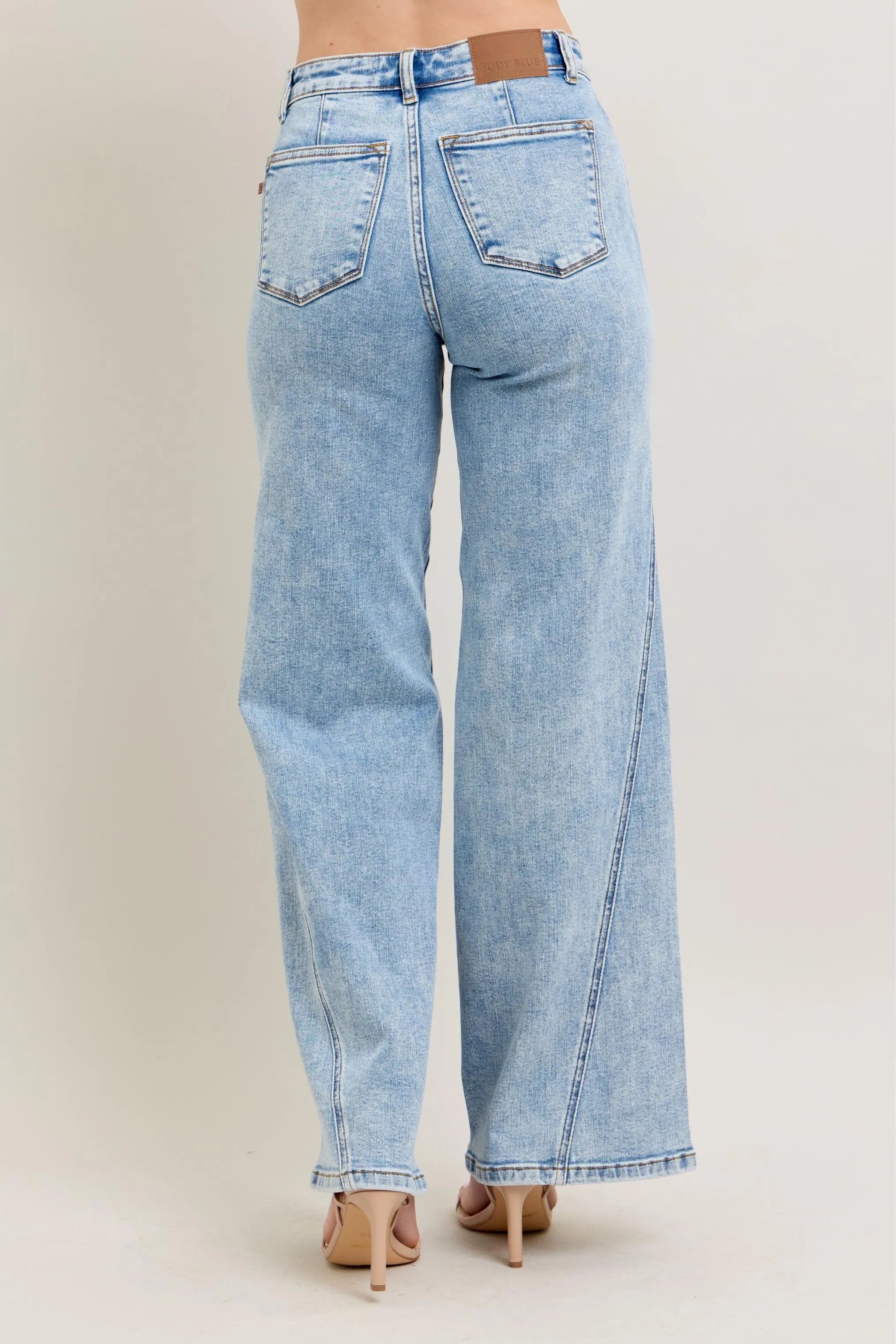 Judy Blue Plus Size High Waist Wide Leg Jeans with Skewed Inseam - Love Salve 