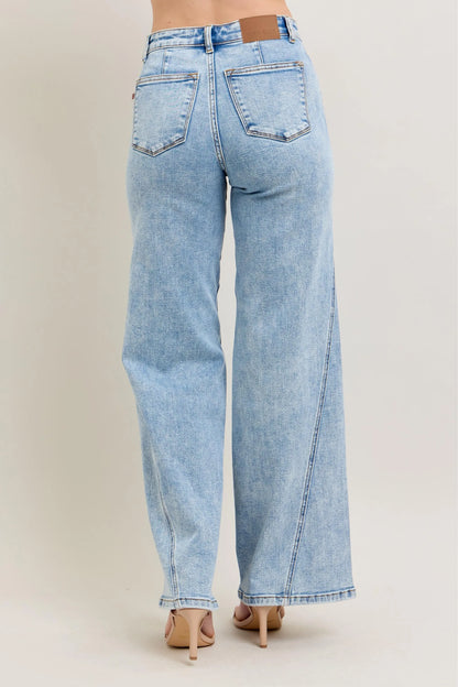 Judy Blue Plus Size High Waist Wide Leg Jeans with Skewed Inseam - Love Salve 