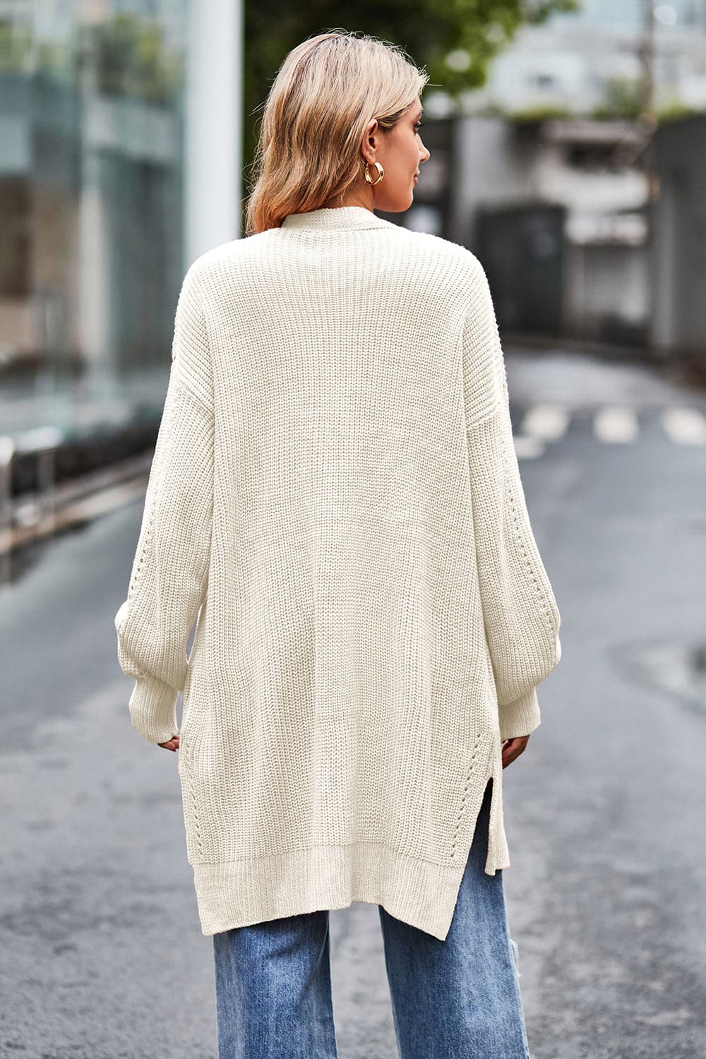 Open Front Dropped Shoulder Longline Cardigan.