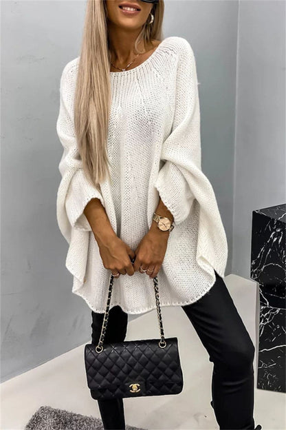 Round Neck Batwing Sleeve Sweater.