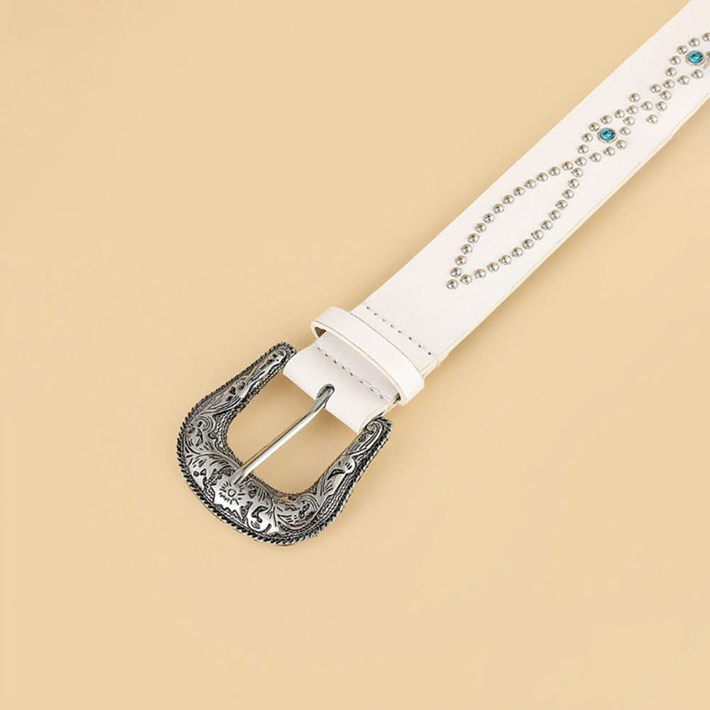 Sparkling rhinestone embellished PU leather belt