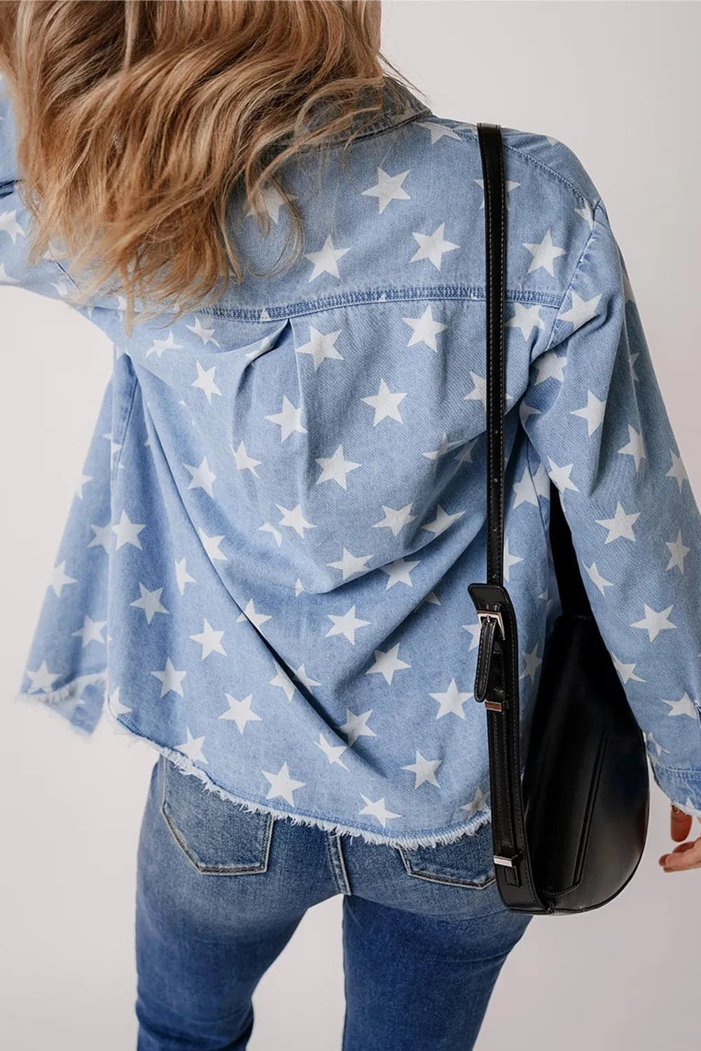 Star Button Up Long Sleeve Denim Jacket.