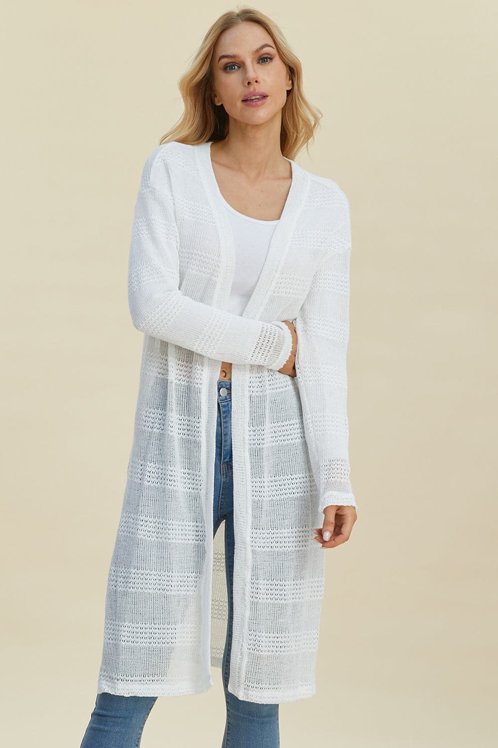 Double Take Full Size Open Front Longline Cardigan.