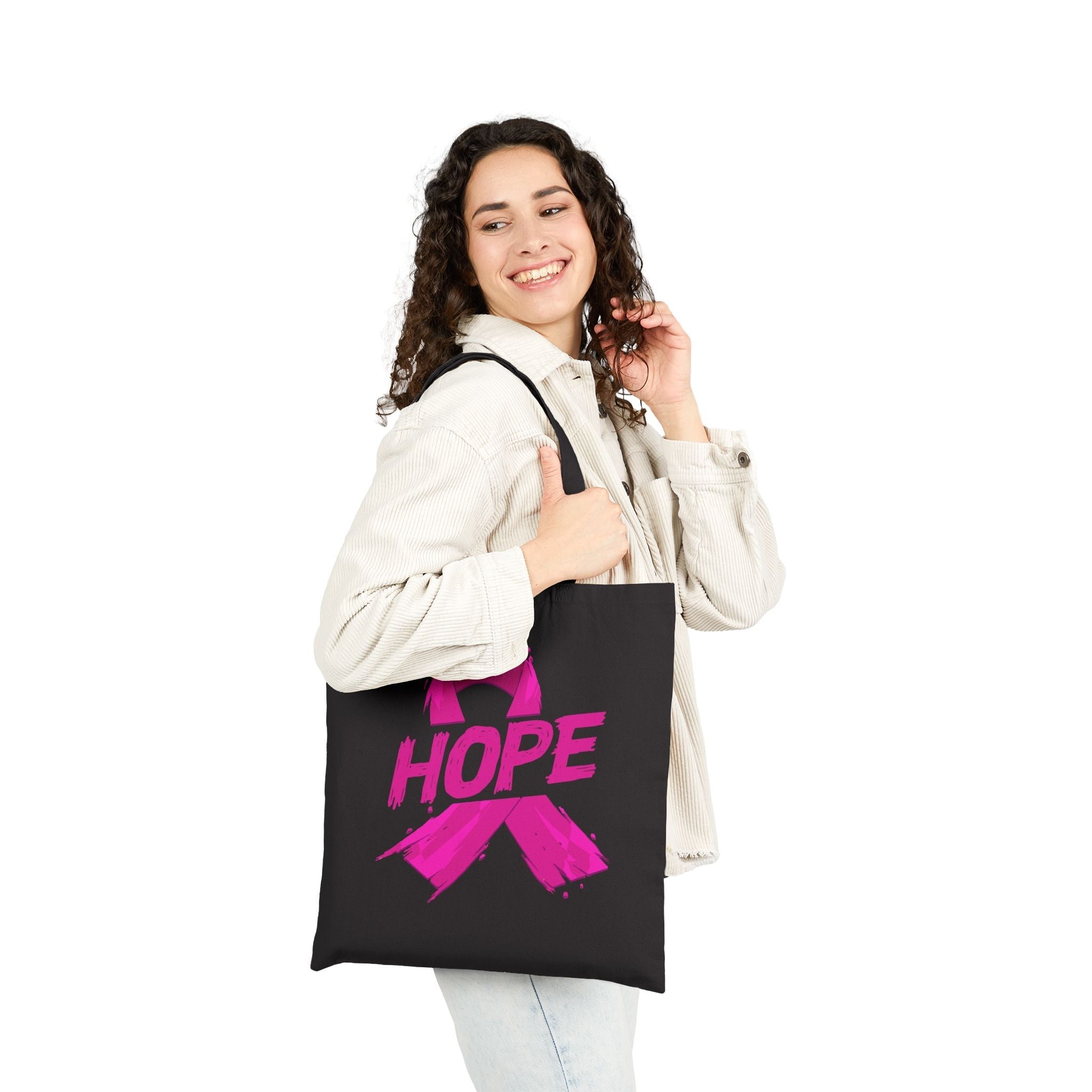 Breast Cancer Awareness Tote Bag Eco Friendly Cotton Tote Pink Ribbon Hope Design For Support Gift And Shopping Coco’s Tee Boutique