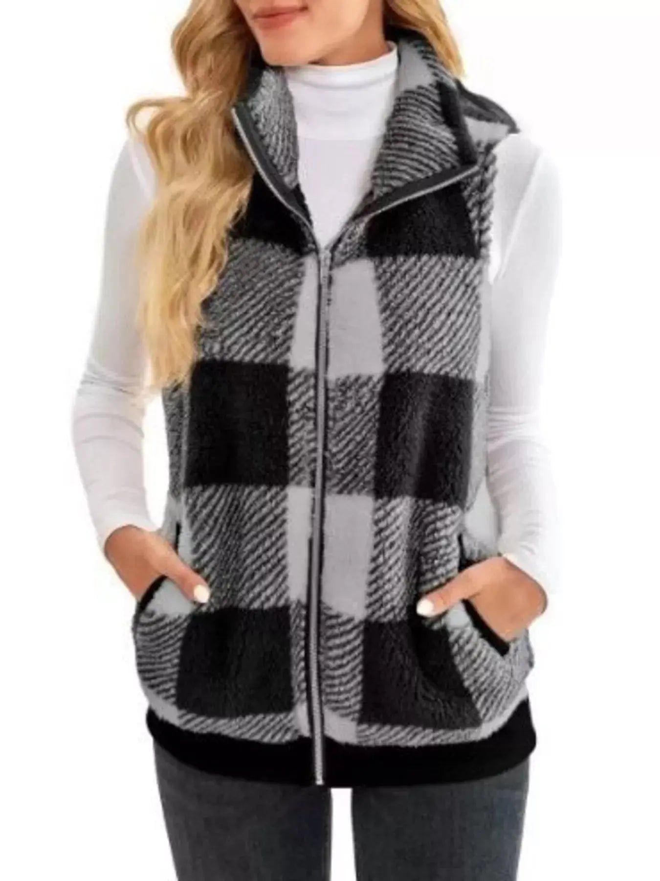 Full Size Color Block Zip Up Vest Coat Plus Size Simply Love