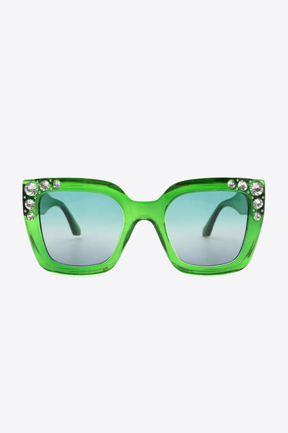 Inlaid Rhinestone Polycarbonate Sunglasses.