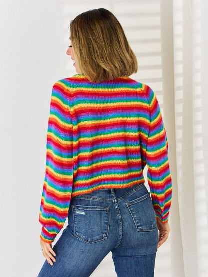 Striped Round Neck Long Sleeve Sweater.