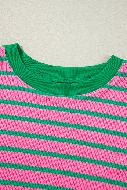 Cozy pink stripe plus size sweatshirt