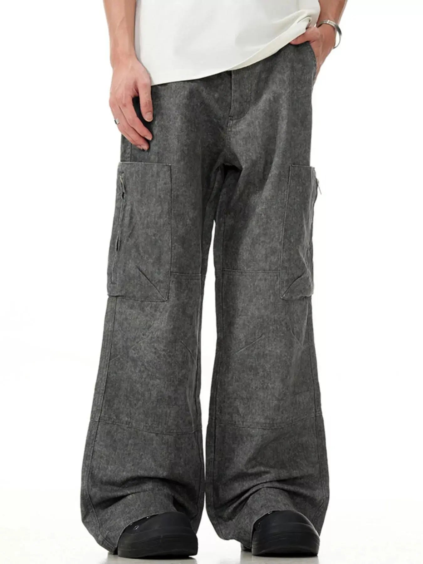 Men's Wide Leg Cargo Pants With Pockets Polyester Spandex Blend Simply Love