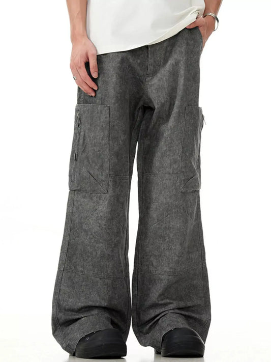Men's Wide Leg Cargo Pants With Pockets Polyester Spandex Blend Simply Love