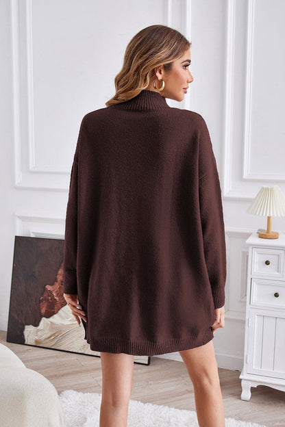 Exposed Seam Mock Neck Slit Sweater.