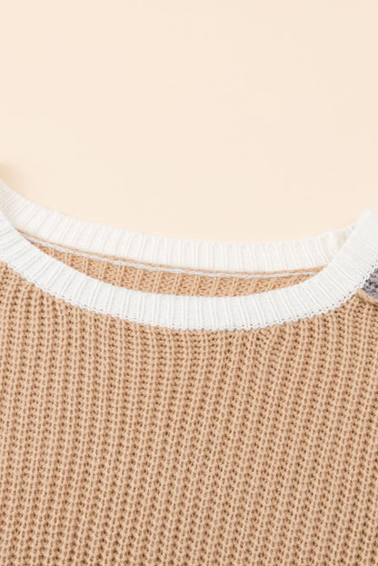 Color Block Round Neck Drop Shoulder Sweater