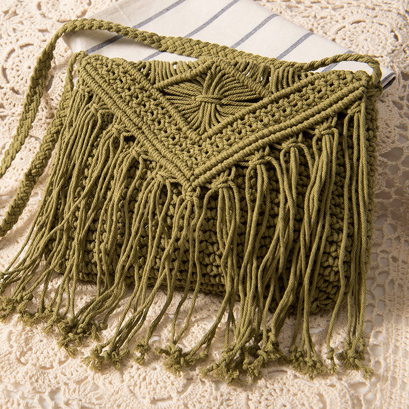 Simple Tassel Crossbody Straw Bag Retro One Shoulder Cotton Thread Woven Bag Summer Beach Bag Bella Mia