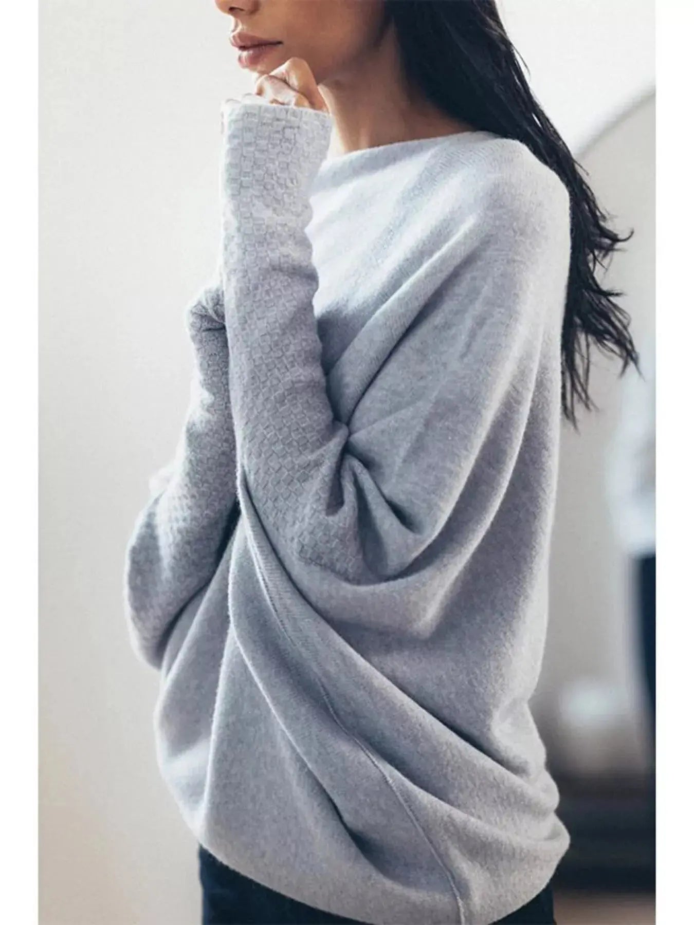 Boat Neck Long Sleeve Sweater Simply Love