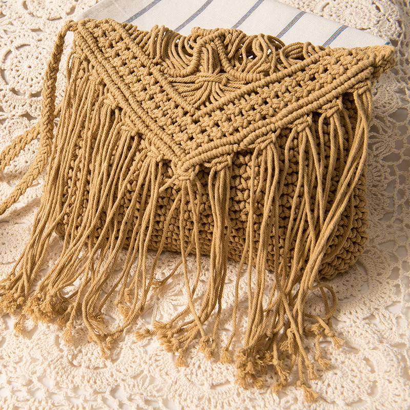 Simple Tassel Crossbody Straw Bag Retro One Shoulder Cotton Thread Woven Bag Summer Beach Bag Bella Mia