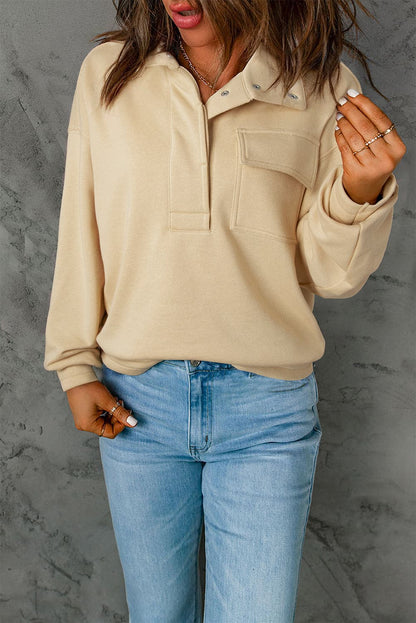 Half Snap Long Sleeve Sweatshirt.