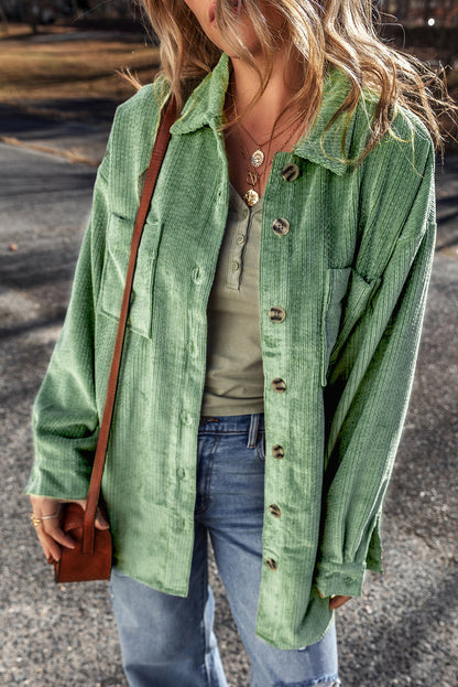 Chic mist green corduroy shacket with patched pockets