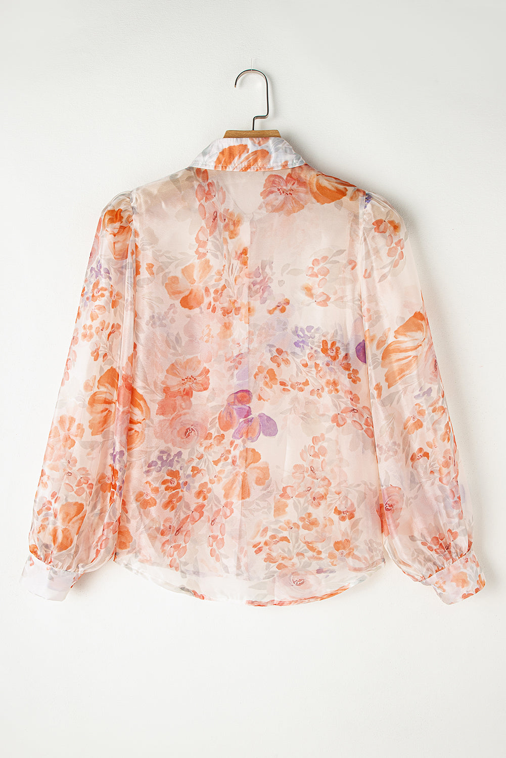 Floral elegance: White balloon sleeve collared shirt for effortless style