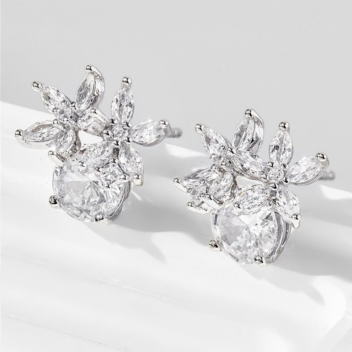 Zircon 925 Sterling Silver Flower Stud Earrings.