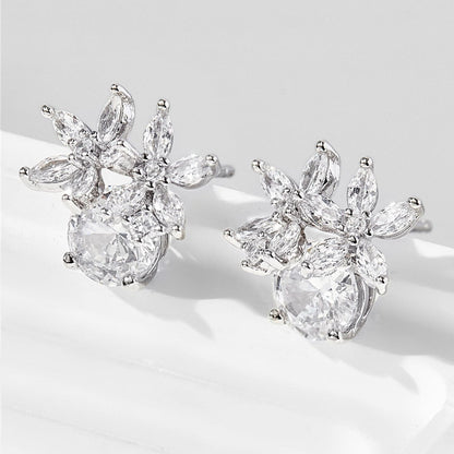 Zircon 925 Sterling Silver Flower Stud Earrings.