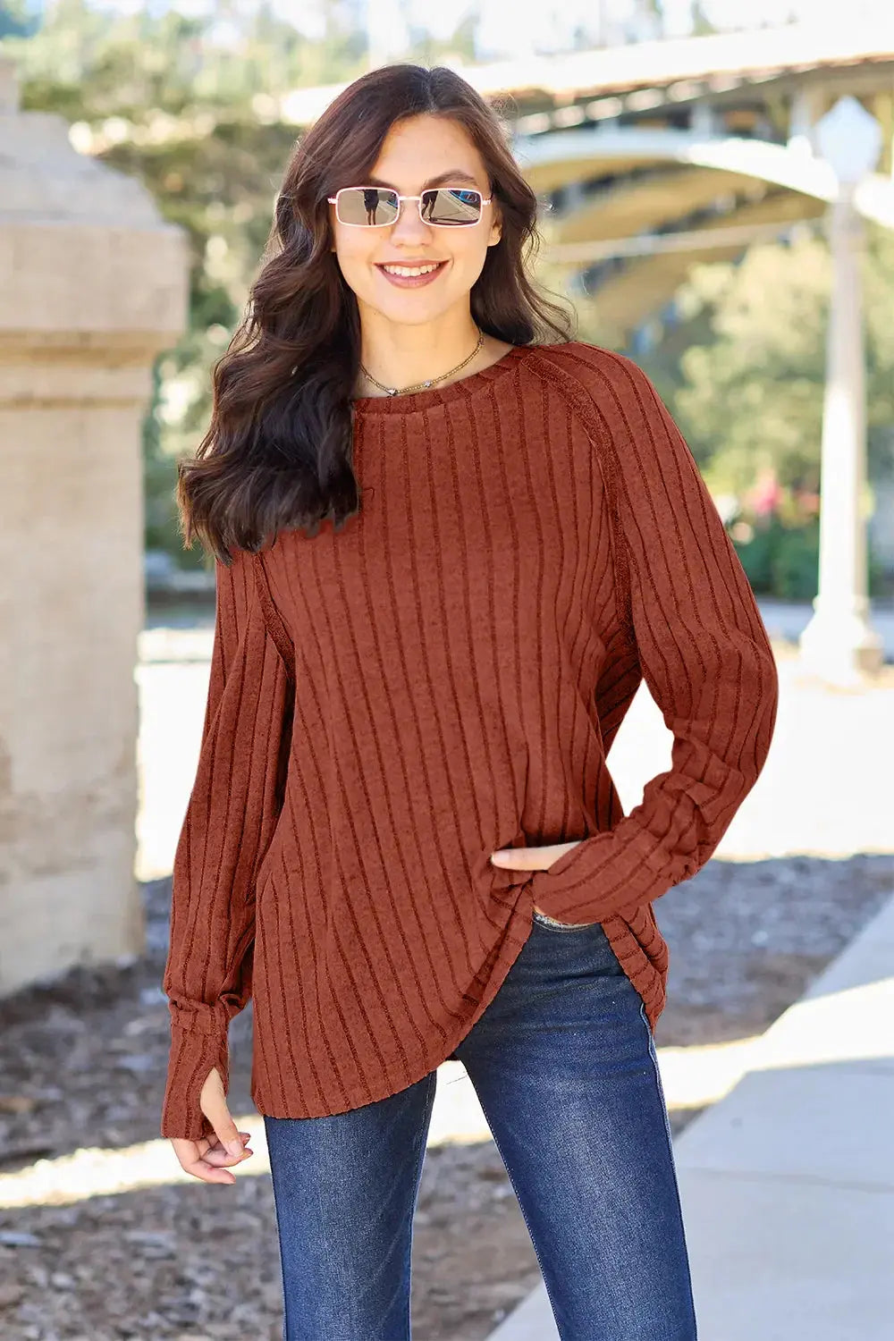 Basic Bae Full Size Ribbed Round Neck Long Sleeve Knit Top - Love Salve
