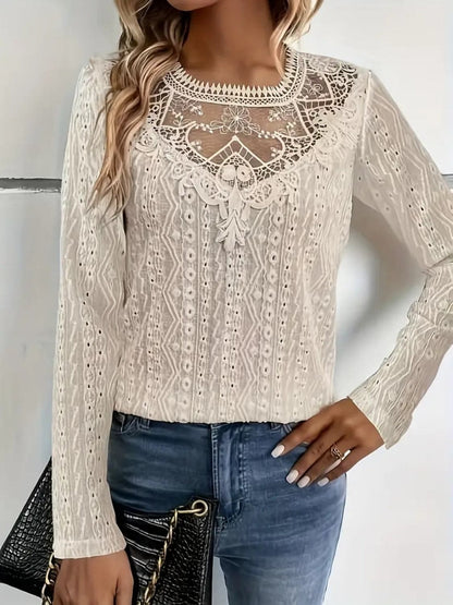 Lace Eyelet Long Sleeve Top.