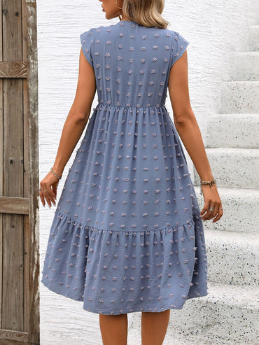 Swiss Dot V-Neck Cap Sleeve Dress.