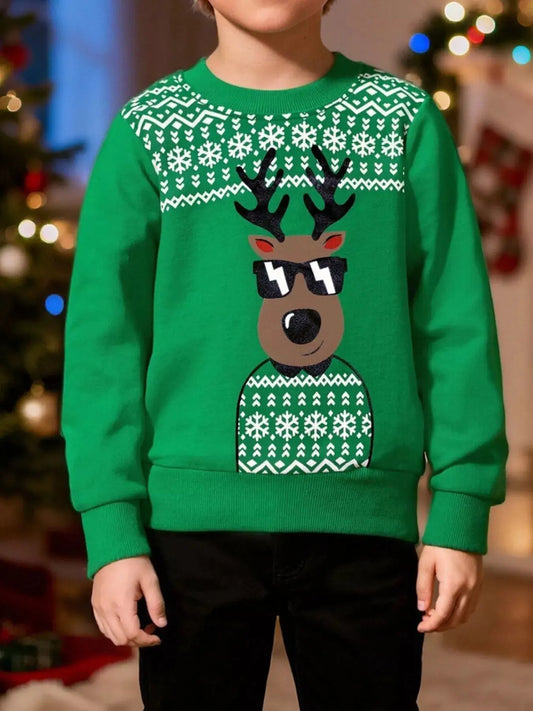 Kids Christmas Reindeer Graphic Crewneck Sweatshirt With Sunglasses Simply Love