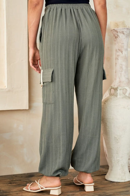 Textured Ribbed Cargo Trousers with Contrast Detailing