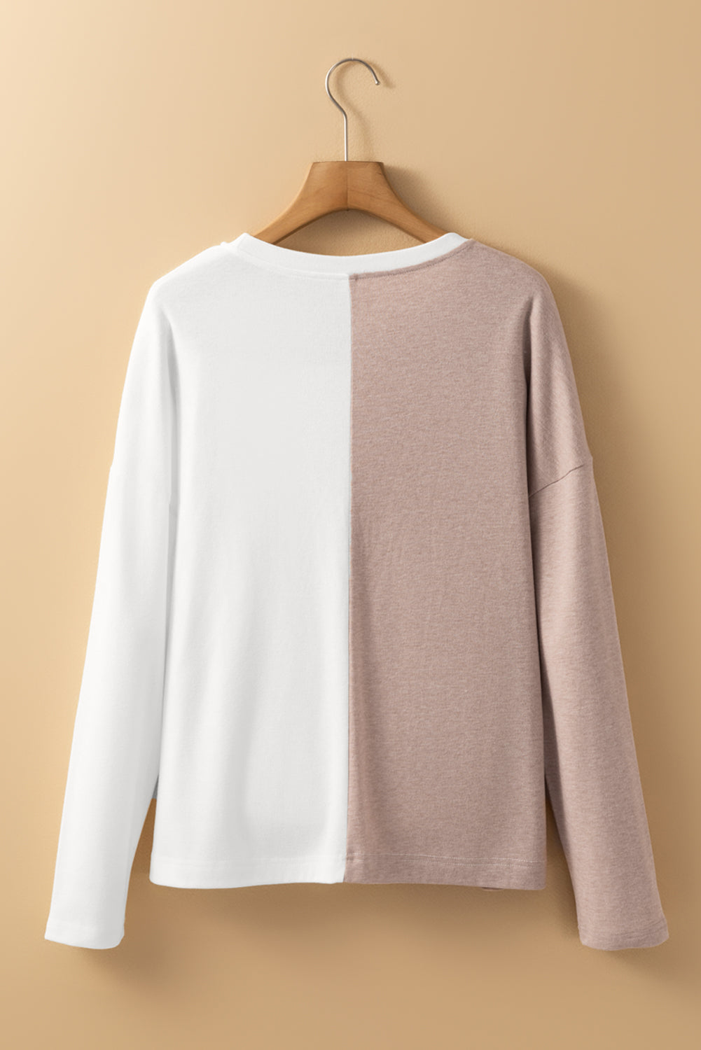 Khaki Colorblock Casual Long Sleeve Top