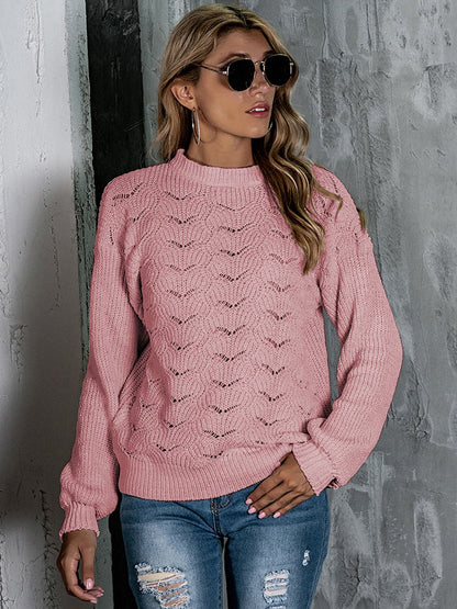 Openwork Mock Neck Long Sleeve Sweater.