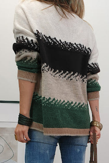 Premium Black Color Block Drop Shoulder Sweater Stylish Pattern
