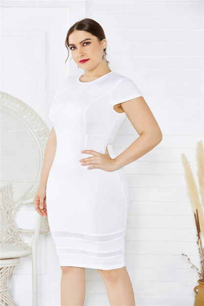 Plus Size Mesh Detail Midi Dress.