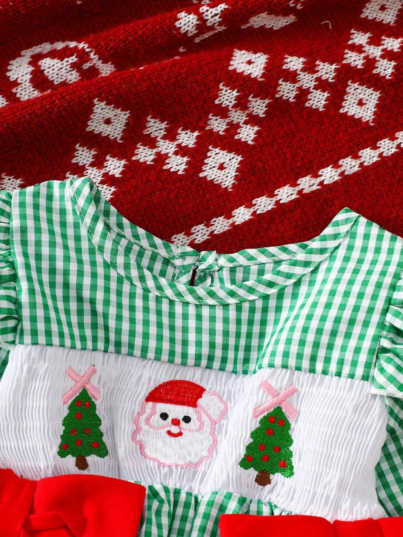 Girls Christmas Gingham Santa Embroidered One Piece Bodysuit Dress Simply Love