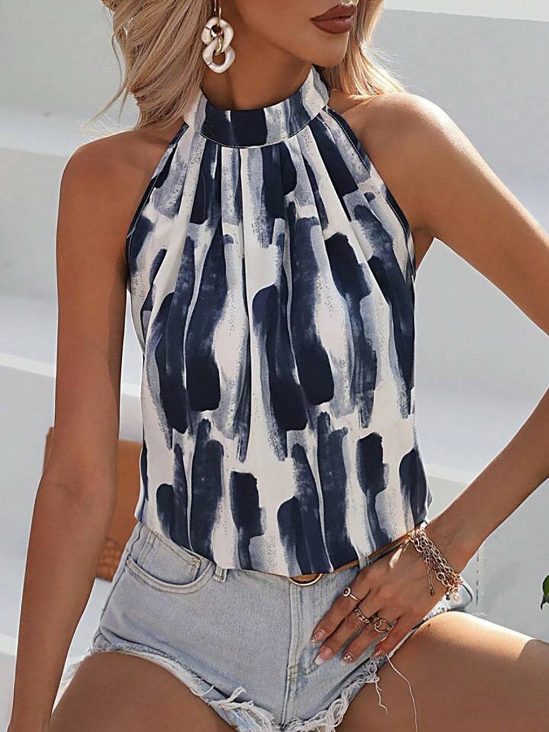 Printed Mock Neck Tank.