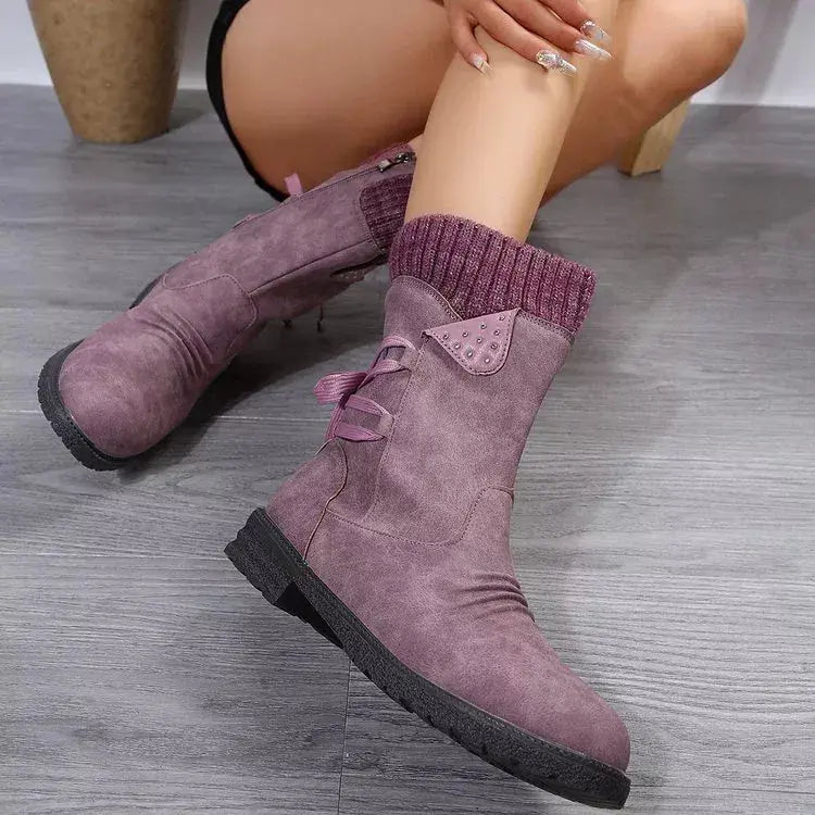 Knitted Cuff Round Toe Boots Simply Love