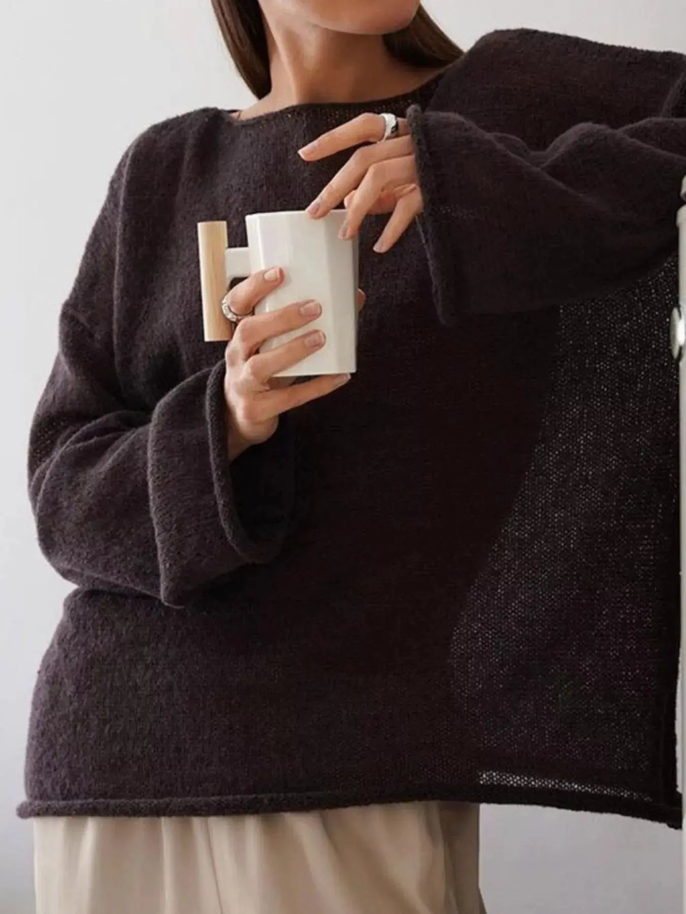 Boat Neck Dropped Shoulder Sweater Simply Love