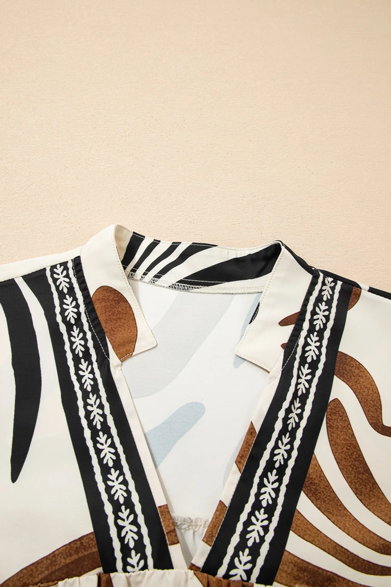 Brown Abstract Print Puff Sleeve Loose Blouse for Women Dear-Lover Dropshipping